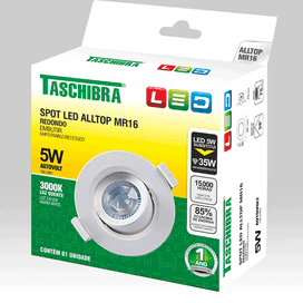 Spot Led Embutir Redondo MR16 5W 3000K 38º Alltop Taschibra