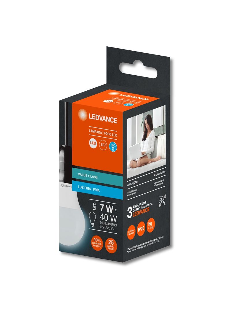 Lampada-Led-CLA40-7W-6500K-600LM-E27-G9-Ledvance
