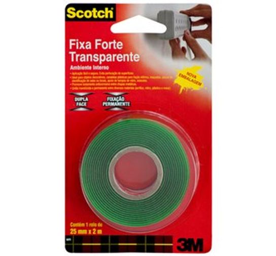 Fita Dupla Face Fixa Forte 24mmx2m Transparente 3M