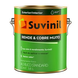 Tinta Acrílica Fosco Rende e Cobre Muito 3,6 Litros Branca Suvinil