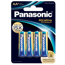 Pilha Alcalina AA Premium Pequena Com 4 Panasonic