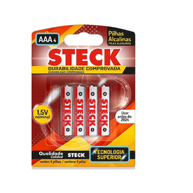 Pilha Alcalina 1.5v Tipo AAA Pack com 4 Unidades Steck