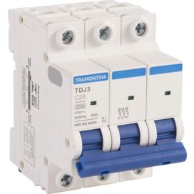 Minidisjuntor TDJ3-3C20 3P 20A 3KA Cinza Claro Tramontina