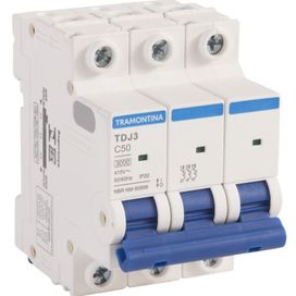 Minidisjuntor TDJ3-3C50 3P 50A 3KA Cinza Claro Tramontina