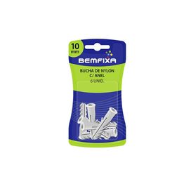 Bucha de Nylon Com Anel 10mm 6 Peças Bemfixa