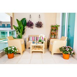 Conjunto de Mesa Rattan com 2 Poltronas mais 1 Sofá Palha Aquaplás