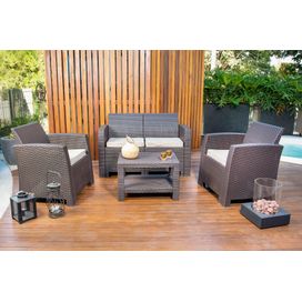 Conjunto de Mesa Rattan com 2 Poltronas  mais 1 Sofá Marrom Aquaplás