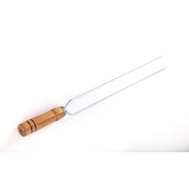 Espeto Duplo com Cabo em Madeira 65 cm em Aço Inox Cromado N2 Queiroz