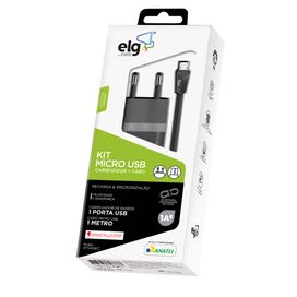 Kit Carregador de Parede Universal 1 Saída Micro USB Preto ELG