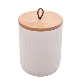 Potiche de Cerâmica com Tampa de Bambu 12,5x10cm Branco Lyor