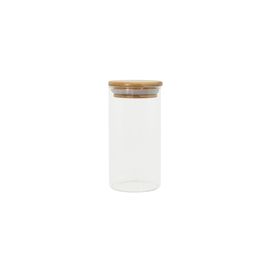 Pote de Vidro Redondo com Tampa de Bambu 300ml Natural Oikos