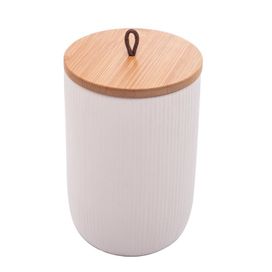 Potiche de Cerâmica com Tampa de Bambu Branco Lyor