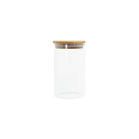 Pote de Vidro Redondo com Tampa de Bambu 600ml Natural Oikos