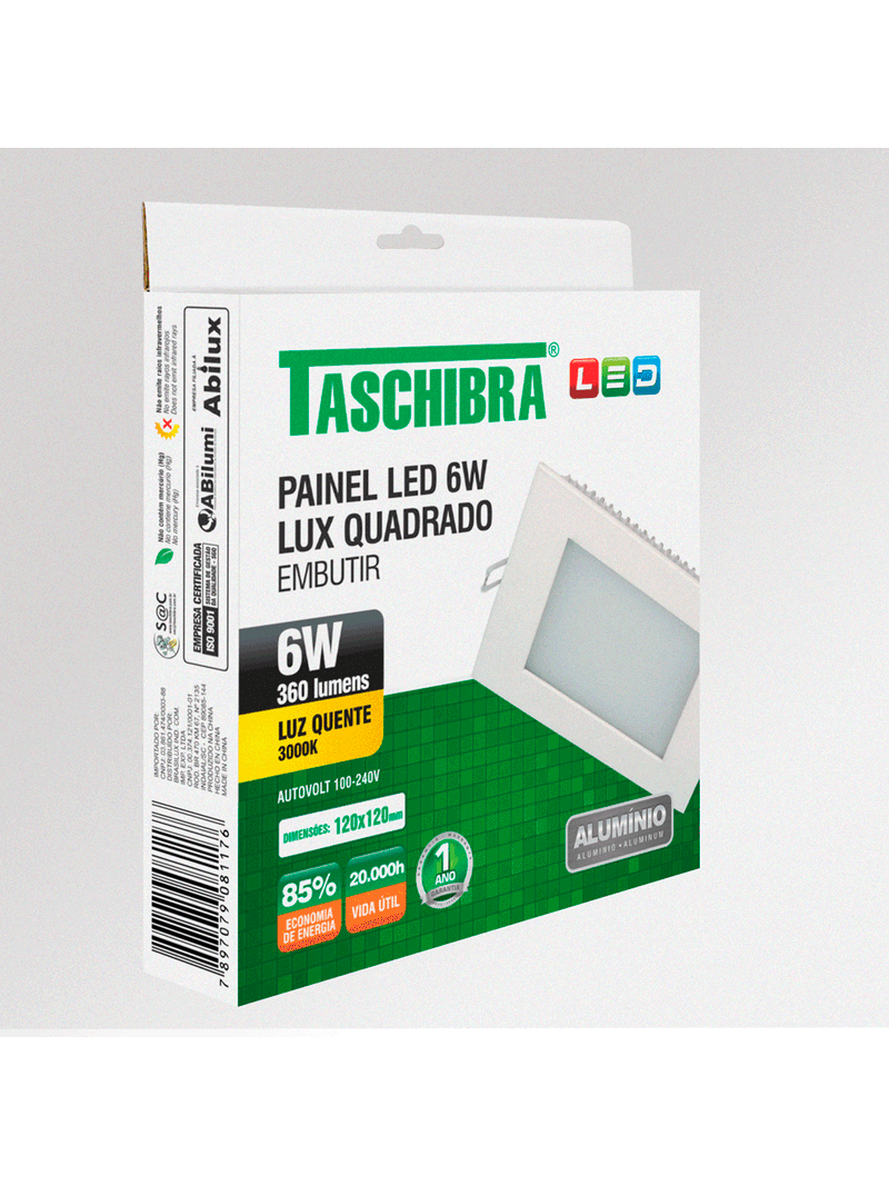 Painel-de-Led-12-Quadrado-Embutir-6W-3000K-Taschibra
