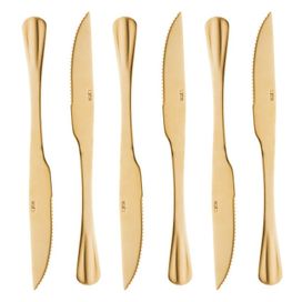 Conjunto 6 Facas Churrasco Positano 23cm Dourado Lyor