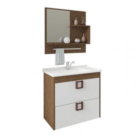 Kit Lírio 59X35,5X56 com Cuba e Espelho Amêndoa/Branco MGM