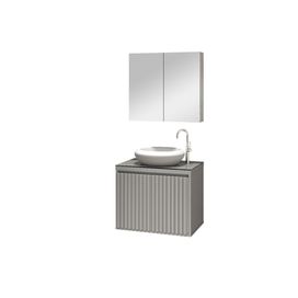 Gabinete Ripado 60cm Tampo de Vidro Cinza Matt Astral Design