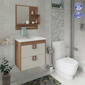 Kit Lírio Amêndoa/Off White 59X35,5X56 com Cuba e Espelho MGM
