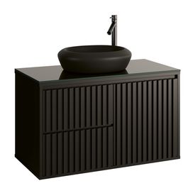 Gabinete Ripado com Tampo de vidro 80cm Preto Astral design