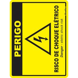 Placa 15x20 Perigo Risco De Choque Elétrico Português / Inglês Sinalize