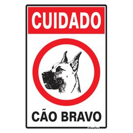 Placa 20x30 Cuidado Cão Bravo Sinalize