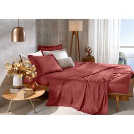 Lençol Slip Solteiro Toque de Algodão 88x188x30cm Marsala Hedrons