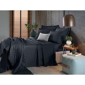Lençol Slip Queem Toque de Algodão 158x198cm Carvão Hedrons