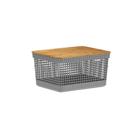 Cesto Organizador Grid com Tampa de Bambu 8L Chumbo Martiplast