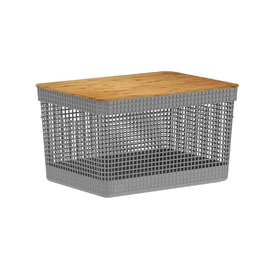 Cesto Organizador Grid com Tampa de Bambu 20L Chumbo Martiplast