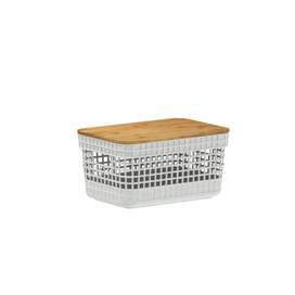 Cesto Grid com Tampa de Bambu 2,5L Branco Oceano Martiplast