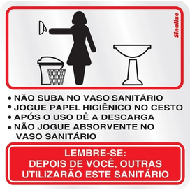 Placa Educativa Feminina 15x15 Vermelho Sinalize
