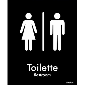 Placa Toilette Unissex 15x18cm Preto Sinalize
