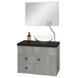 Gabinete Kit Luna 60CM Cimentício Com Tampo Preto Astral
