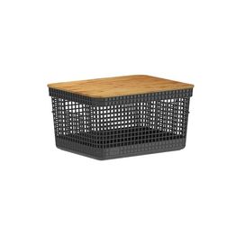 Cesto Grid com Tampa de Bambu 20L Preto Martiplast