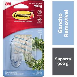Gancho Transparente M com 4 Adesivos Command 3M