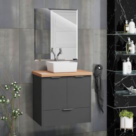 Toucador Topazio 60cm Com Cuba Cinza/Freijo Arte Gabinete