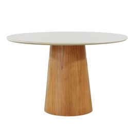 Mesa KRV121 110cm Tampo de Vidro Branco Pé Imbuia Mel Kr Móveis