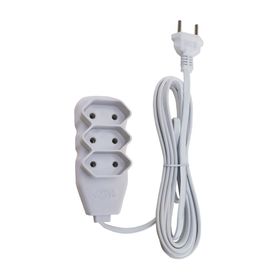Extensão 3 Tomadas Slim Bipolar 10A 3M Branco Bivolt Force Line