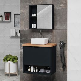 Toucador Agata 60cm Com Cuba preto /freijó Arte Gabinete