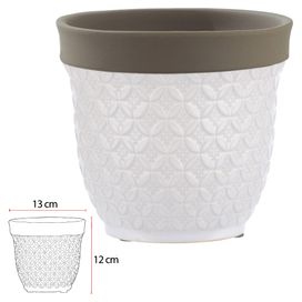 Vaso Cerâmica 12cm Branco e Marrom Flor Arte