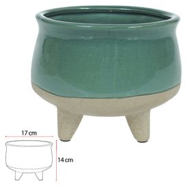 Vaso Cerâmica com Pé 14cm Azul Turquesa Flor Arte