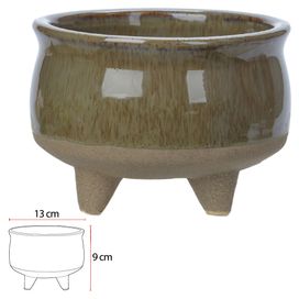 Vaso Cerâmica com Pé 9cm Verde Flor Arte