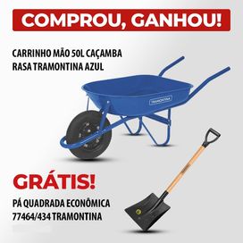 Kit Carrinho de Mão + Pá Azul e Preto Tramontina