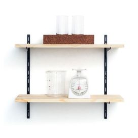 Kit Prateleira Pinus 60x25cm Trilho Simples Natural/Preto 50cm Bemfixa
