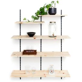 Kit Prateleira Pinus 60x30cm Trilho Simples Natural/Preto 150cm Bemfixa