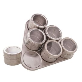 Conjunto 6 Porta Temperos Aço Inox com Tampa Acrílico Lyor
