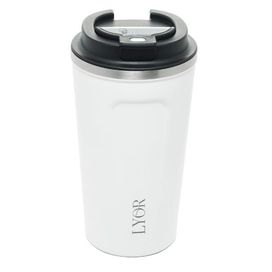 Copo Térmico Parede Dupla com Tampa Inox Branco 500ml Lyor