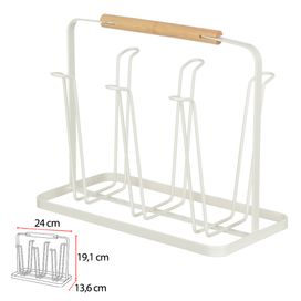 Porta Copos Aramado com Madeira para 6 copos Branco Flor Arte