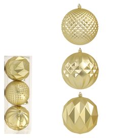 Bola Decorada Natal com 3 Unidades Pvc Dourado Florarte
