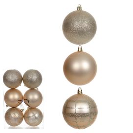 Bola Decorada Natal com 6 unidades Pvc Champagne Florarte